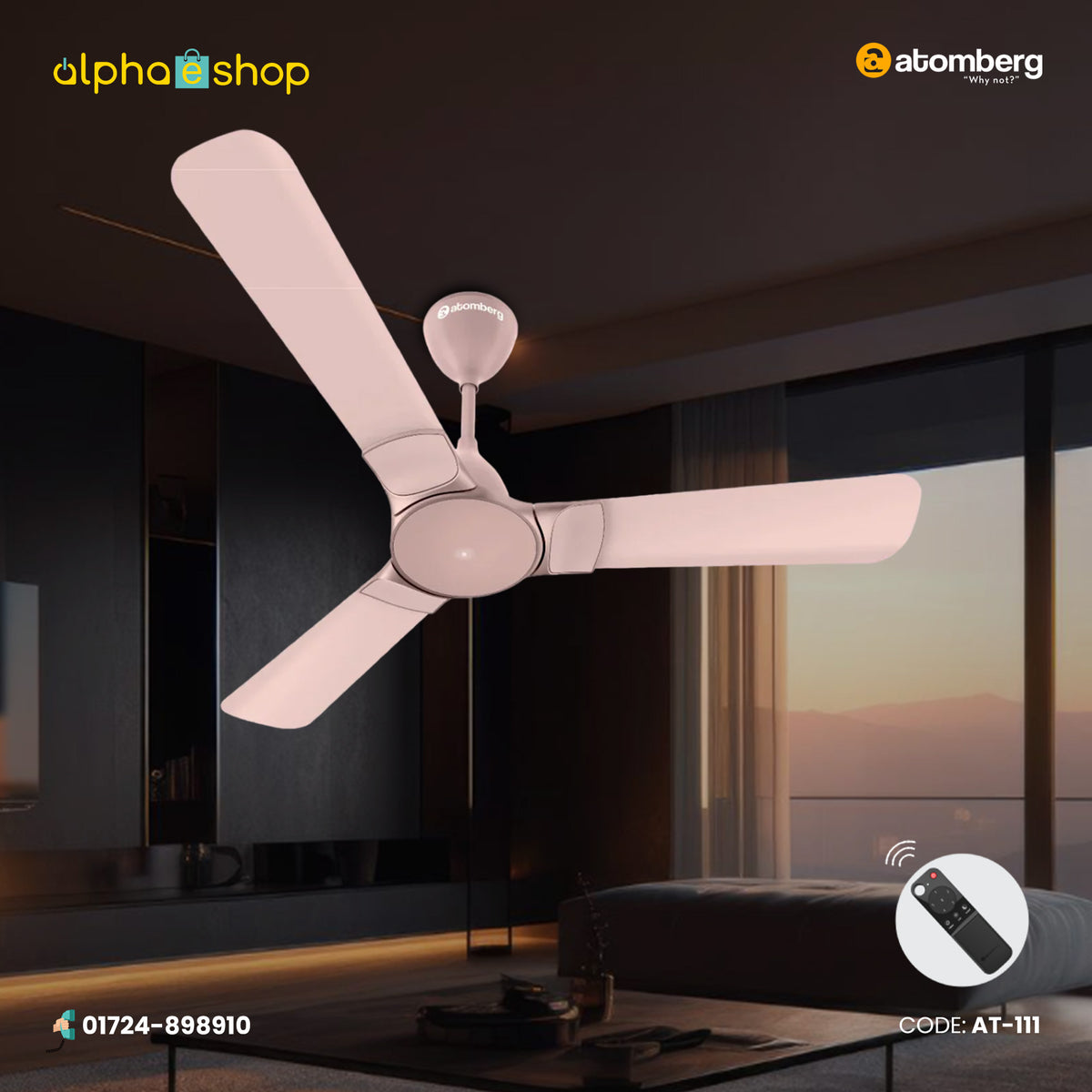 Atomberg Erica 48'' 35 Watt BLDC motor Energy Saving Anti-Dust Speed Indicator Light Ceiling Fan with Remote Control  ( Lotus Pink ) AT-111