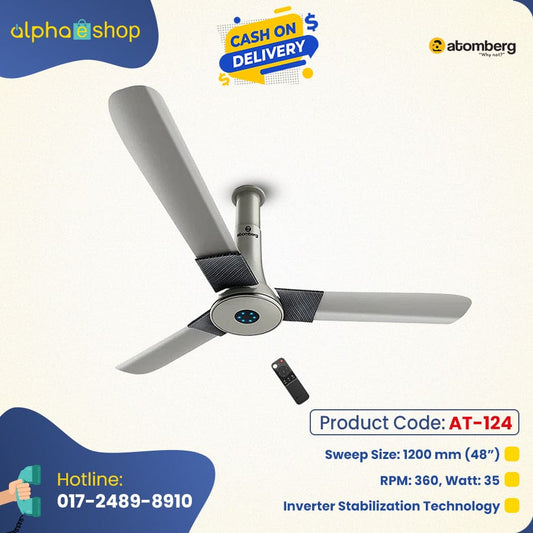 Atomberg Studio+ 48" 35W BLDC motor Energy Saving Anti-Dust Speed Indicator Light Ceiling Fan with Remote Control  (Sand Grey )  AT-124