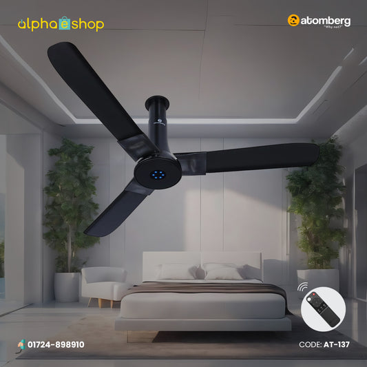 Atomberg Studio+ 48" 35W BLDC motor Energy Saving Anti-Dust Speed Indicator Light Ceiling Fan with Remote Control  (Black)  AT-137