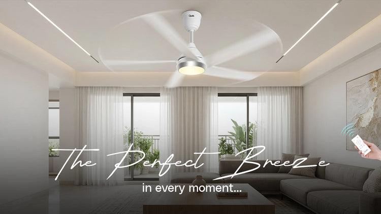 Alpha Edge 5B 5-blade white ceiling fan with integrated underlight and remote control, from file Alpha Edge 5B Mobile Banner Alpha 16-06-26.jpg.
