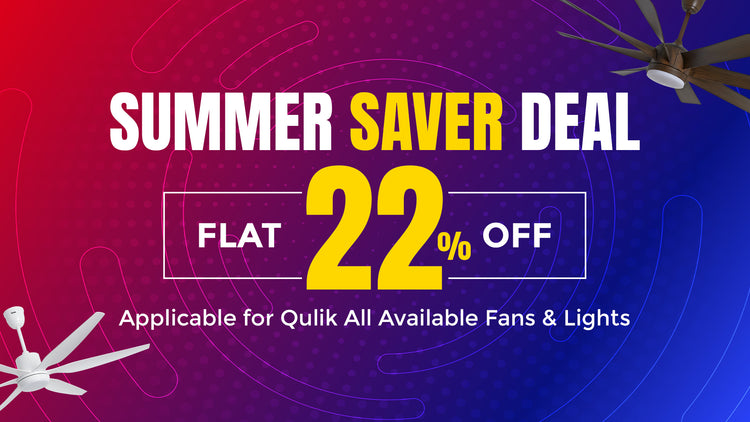 Summer Saver Deal promotional mobile banner offering flat 22% off on Qulik fans and lights