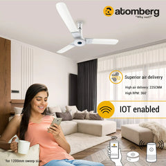 Atomberg Studio Smart+ 48" 35 Watt BLDC motor Energy Saving Anti-Dust Speed Indicator Light  Ceiling Fan with Remote Control ( White) AT-130