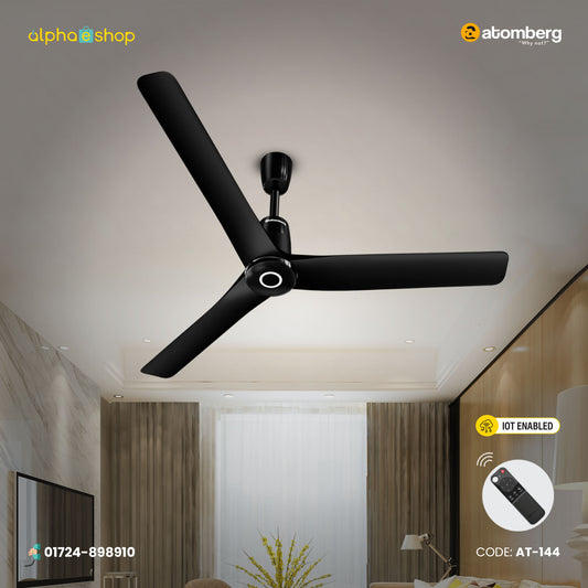 Atomberg Aris Contour smart 48" BLDC ceiling fan in midnight black with IoT and remote control.