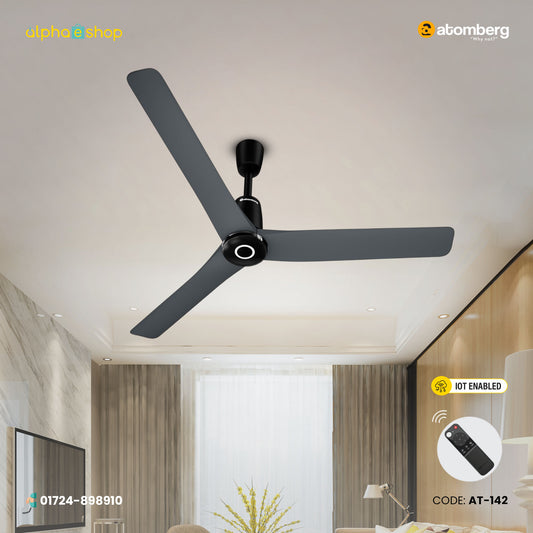 Atomberg Aris Contour smart 48" BLDC ceiling fan in Regent Grey with IoT and remote control.