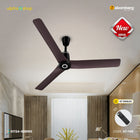Atomberg Aris Contour Smart 48 inch IoT enabled BLDC ceiling fan in Umber Brown, featuring remote control and model code AT-145.