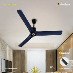 Atomberg Aris Contour smart 48" BLDC ceiling fan in Ritz Blue with IoT and remote control.