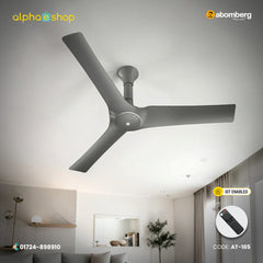 Atomberg Aris Gladius smart 1200mm ceiling fan in sand grey, featuring IoT enablement and a smart remote control, available at Alphaeshop.