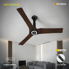 Atomberg Aris Starlight Smart 1400mm BLDC ceiling fan in dark teakwood finish, IoT enabled with remote control, from file AT-168_F (1).jpg.