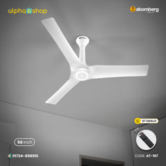 Atomberg Aris Starlight Smart 1400mm BLDC ceiling fan in marble white finish, IoT enabled with remote control, from file AT-167_F.jpg.