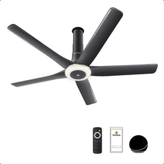 Atomberg Emperion Magna Smart 50-inch BLDC ceiling fan in Lava Grey with 5 blades, remote control and Atomberg Home App.
