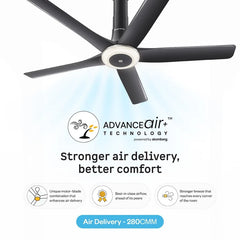 Atomberg Emperion Magna Smart 50-inch BLDC ceiling fan in Lava Grey with AdvanceAir+ Technology and 280 CMM air delivery.