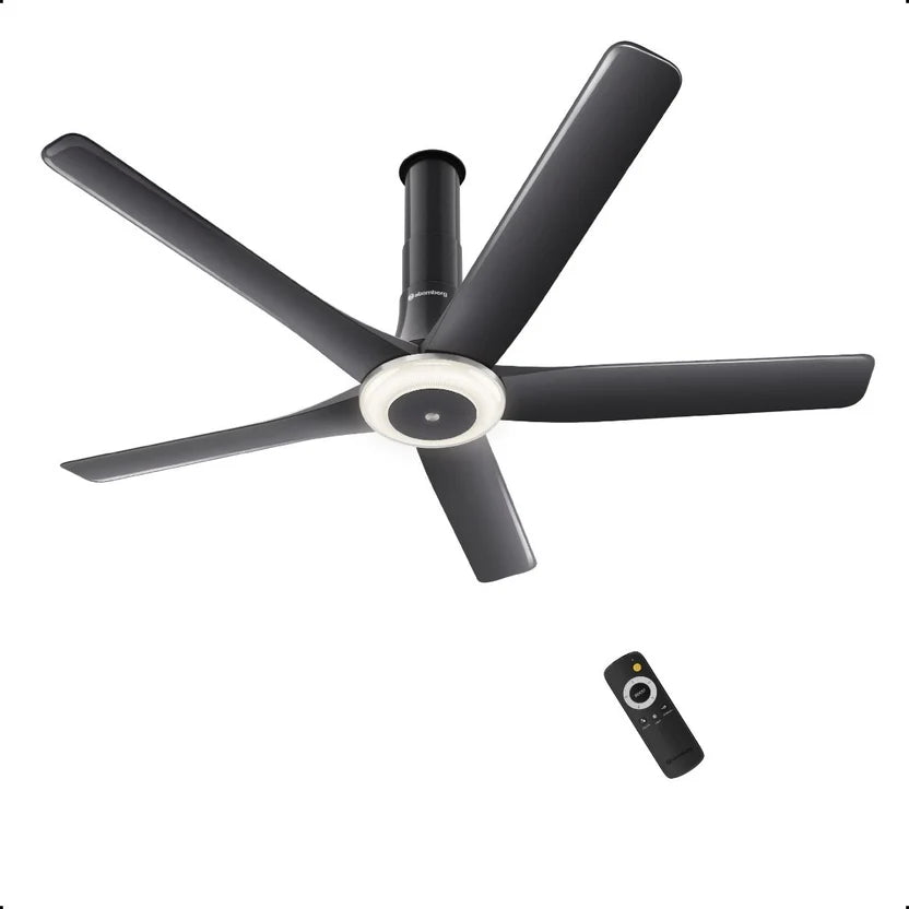 Atomberg Emperion Magna Smart 50-inch BLDC ceiling fan in Lava Grey with 5 blades, 12W underlight and remote control.