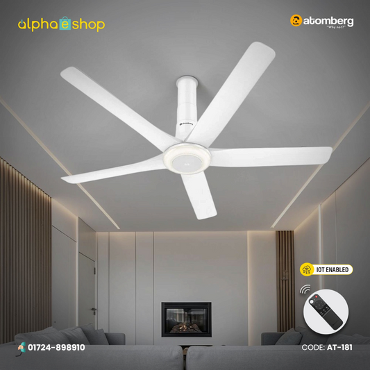 Atomberg Emperion Magna Smart 50-inch BLDC ceiling fan in Pearl White with 5 blades, matte metallic finish, IoT and remote control.