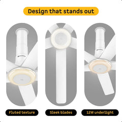 Atomberg Emperion Magna Smart 50-inch BLDC ceiling fan in Pearl White with fluted texture, sleek blades and 12W underlight.