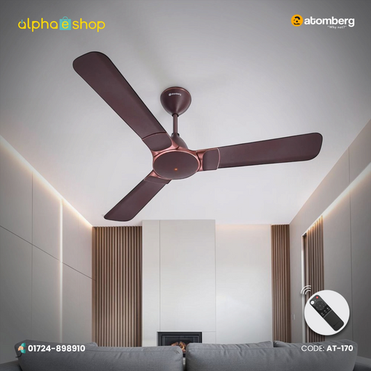 Atomberg Erica Nuvo 1200mm BLDC ceiling fan in Umber Brown with 3 blades and remote control, model AT-170.