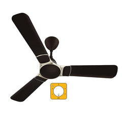 Atomberg Erica Nuvo 1200mm matte black BLDC ceiling fan with metallic accents, featuring an inline graphic of a 5-speed regulator dial.