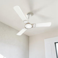 Atomberg Erica Nuvo 1200mm smart BLDC ceiling fan in snow white, showing its 3-blade aerodynamic design as seen in AT-158.jpg.