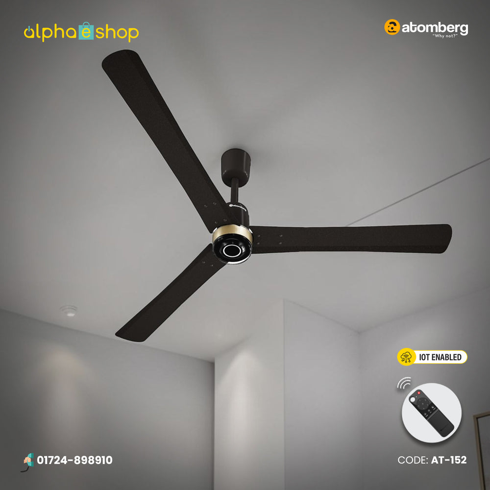 Atomberg Renesa Elite smart 1400mm BLDC ceiling fan in earth brown with IoT features and remote control, available at Alphaeshop in AT-152_F.jpg.