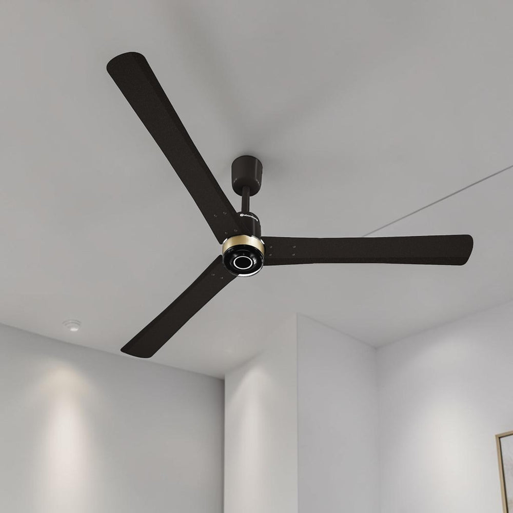 Atomberg Renesa Elite smart 1400mm BLDC ceiling fan in earth brown, displaying its 3-blade aerodynamic design as seen in AT-152_01_1.jpg.