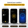 Atomberg Home App interface preview showing smart ceiling fan controls for home screen navigation, voice commands, and digital remote control.