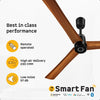 Atomberg Renesa Elite smart fan banner detailing remote operation, 230 CMM high air delivery, 57 dB low noise, Alexa, and Google Home support.