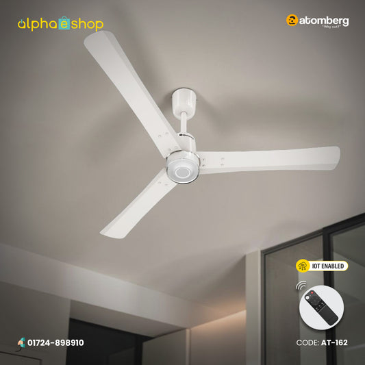 Atomberg Renesa Elite smart 1400mm BLDC ceiling fan in pearl white with IoT features and remote control, available at Alphaeshop in AT-162_F.jpg.