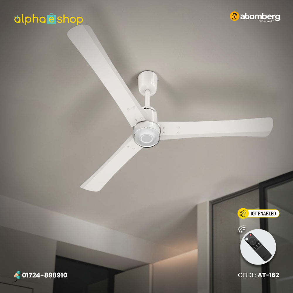 Atomberg Renesa Elite smart 1400mm BLDC ceiling fan in pearl white with IoT features and remote control, available at Alphaeshop in AT-162_F.jpg.