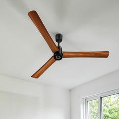 Atomberg Renesa Elite Smart 1400mm BLDC ceiling fan with golden oakwood finish and remote control, from file AT-154_01_1.jpg.
