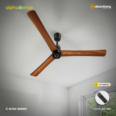 Atomberg Renesa Elite Smart 1400mm BLDC ceiling fan in golden oakwood, IoT enabled with remote control, from file AT-154_F.jpg.