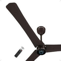 Atomberg Renesa Halo Smart 1400mm BLDC fan in Blaze Brown with remote control and LED indicators, model AT-175.