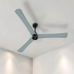 Atomberg Renesa Halo Smart 1400mm BLDC ceiling fan with misty teal finish and LED indicators, from file AT-155_1.jpg.