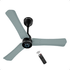 Atomberg Renesa Halo Smart 900mm BLDC ceiling fan in misty teal with remote control and LED indicators, from file AT-164.jpg.