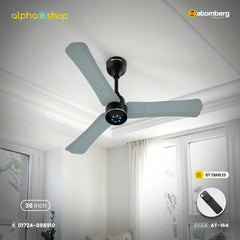Atomberg Renesa Halo Smart 900mm BLDC ceiling fan in misty teal with remote, IoT enabled and LED indicators, from file AT-164_F.jpg.