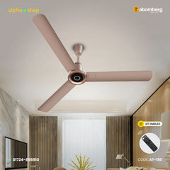 Atomberg Studio Nexus smart 1400mm BLDC ceiling fan in rose gold with IoT and remote control.