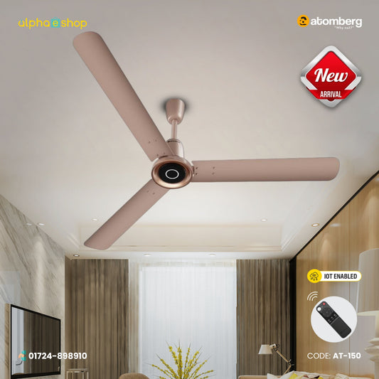 Atomberg Studio Nexus Smart 1400mm IoT enabled BLDC ceiling fan in Rose Gold with remote control and model code AT-150.