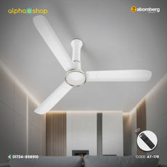 Atomberg Studio Ventra 1250mm BLDC ceiling fan in Snow White with 3 blades and remote control.