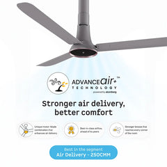 Atomberg Studio Ventra 1250mm BLDC fan in Urban Chrome with AdvanceAir+ technology and 250 CMM air delivery, model AT-176.