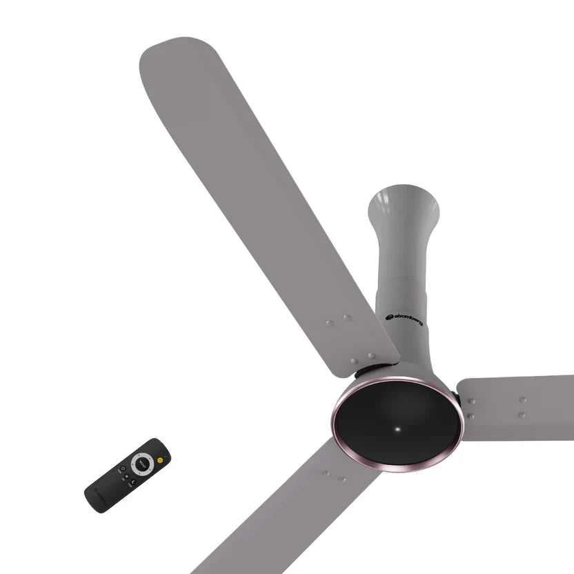 Atomberg Studio Ventra 1250mm BLDC ceiling fan in Urban Chrome with 3 blades and remote control, model AT-176.