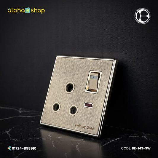 Belamy Golden 3-pin Round Socket With Switch | BE-143-SW