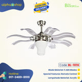 Breezelux Alpha 48" Crystal Retractable Luxury Decorative Silent Underlight Invisible Blade Chandelier with Remote Ceiling Fan (Grey) BL-1016