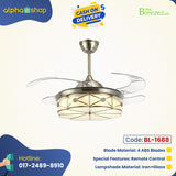 Breezelux Alpha 48" Modern Crystal Retractable Luxury Decorative Silent Underlight Invisible Blade Chandelier with Remote Ceiling Fan (Antique Bronze) BL-1688