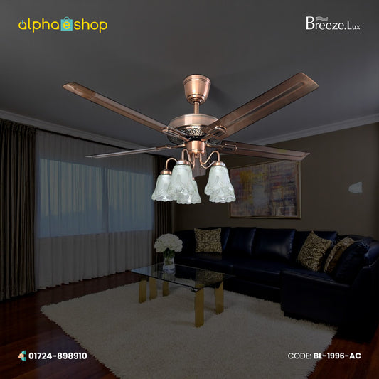 Breezelux  52" Artistically Crafted Traditional Decorative Silent Under Light Remote Ceiling Fan ( Antique Copper ) BL-1996-AC