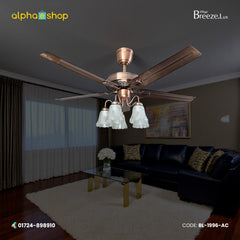 Breezelux  52" Artistically Crafted Traditional Decorative Silent Under Light Remote Ceiling Fan ( Antique Copper ) BL-1996-AC