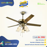 Breezelux Alpha 52" Artistically Crafted Traditional Design Under Light Remote Ceiling Fan (Antique bronze) BL-1996