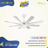 Breezelux Alpha 62" Modern Decorative Silent ABS Blade Underlight with Remote Ceiling Fan (White) BL-2181-W