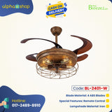 Breezelux Alpha 48" Modern Retractable Luxury Decorative Silent Underlight Invisible Blade Chandelier with Remote Ceiling Fan (Weather Wood) BL-2401-W