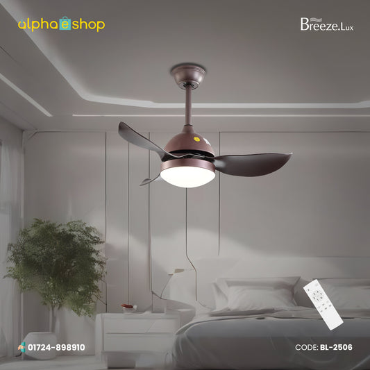Breezelux Alpha 34" Modern Decorative Silent ABS Blade Underlight with Remote Ceiling Fan  (Silver) BL-2506