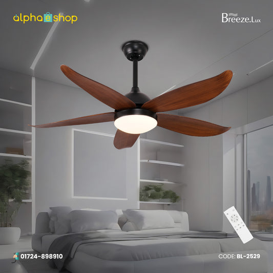 Breezelux Alpha 48" Modern Decorative Silent ABS Blade under light Remote Ceiling Fan (Wooden Grain) BL-2529
