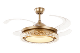 Breezelux Alpha 48" Modern Crystal Retractable Luxury Decorative Silent Underlight Invisible Blade Chandelier with Remote Ceiling Fan (Golden) BL-2562