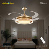 Breezelux Alpha 48" Modern Crystal Retractable Luxury Decorative Silent Underlight Invisible Blade Chandelier with Remote Ceiling Fan (Golden) BL-2562